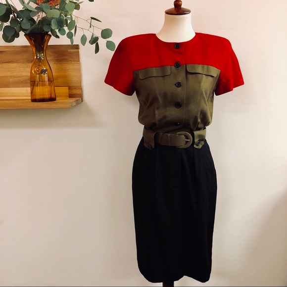 Vintage Dresses & Skirts - ❤️SALE❤️ Vintage 80s Belted Silk Dress